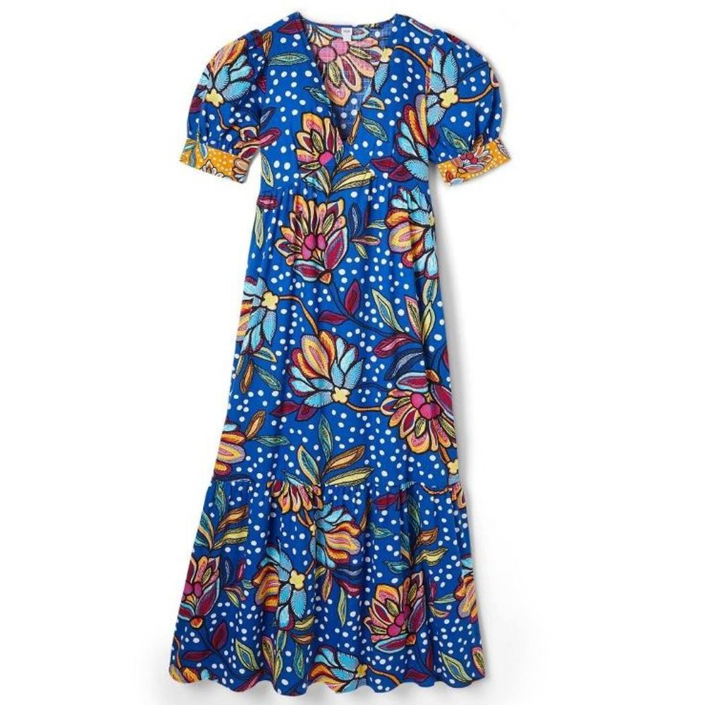 NWT Size 4 Tabitha Brown Mixed Floral/Polka Dot Print Puff Sleeve Midi Dress